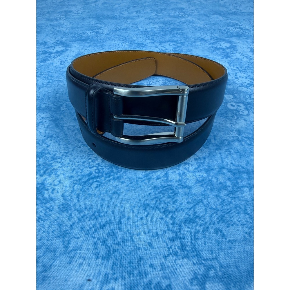 Magnanni Mens Carbon Black Leather Dress Belt 1121 size 44 Made in Spain